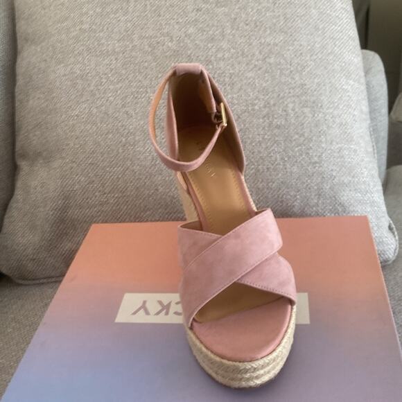 Lisa Vicky Gemi V Dusty Pink Kid Suede Wedge Espadrille Heel Sandal - Picture 10 of 13